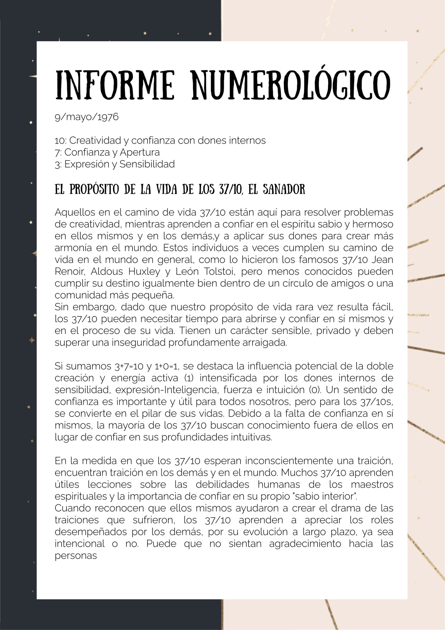 Informe Numerología Compuesta y Compatibilidad Pareja